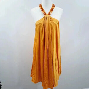 Badgley Mischka Dress Orange Halter Top Jewel Neckline Womens Size Large